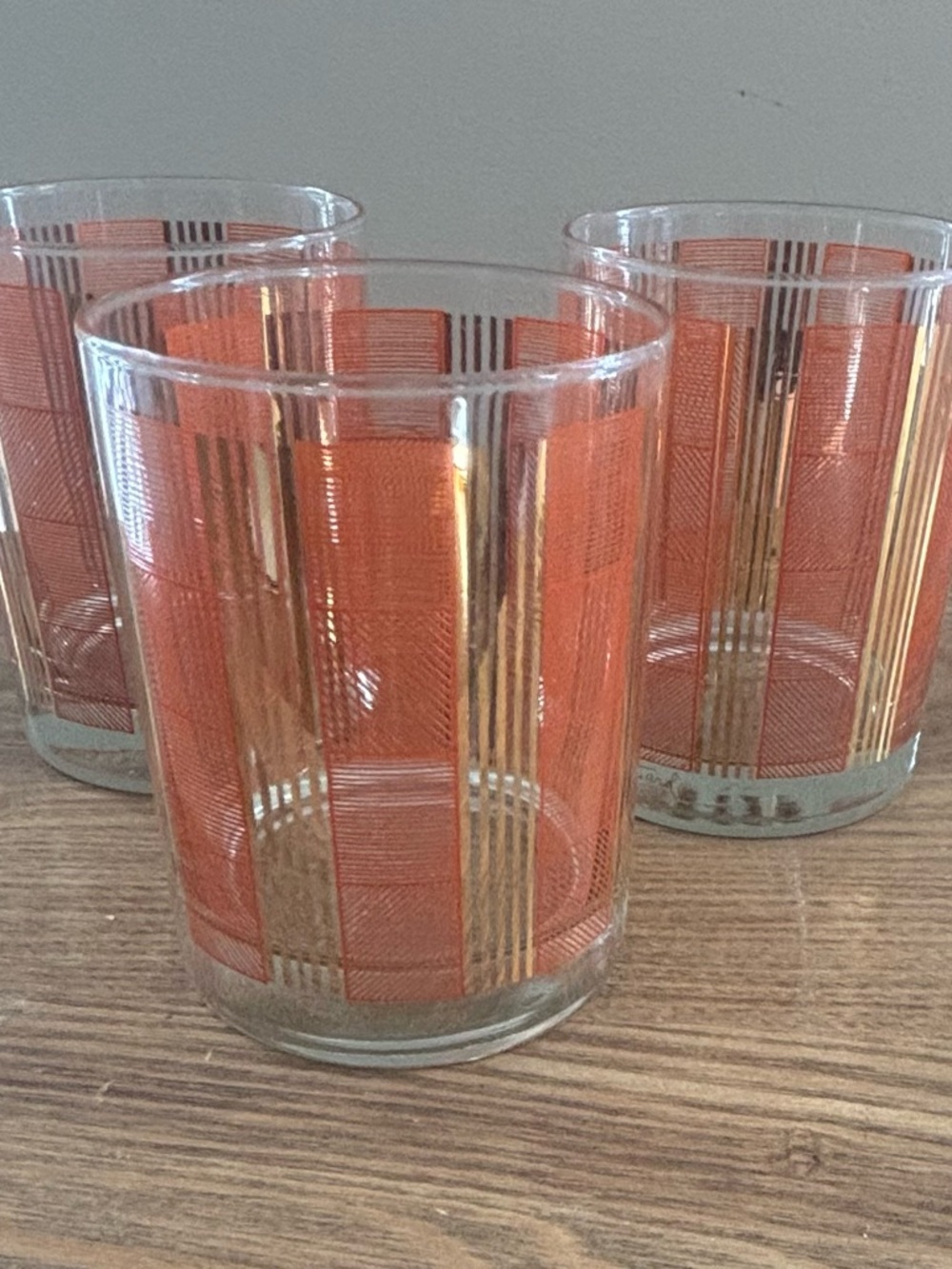 Set of 3 Georges Briard Lowball Glass Tumblers W/Gold MCM Vintage Barware